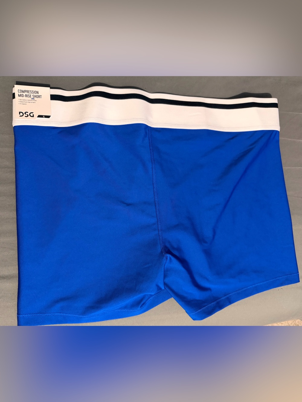 DSG xL women’s Blue Compression Mid-Rise Shorts with White & Black Waistband